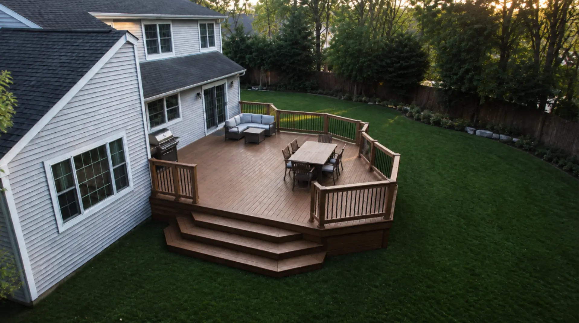 Luxury landscaped property at golden hour